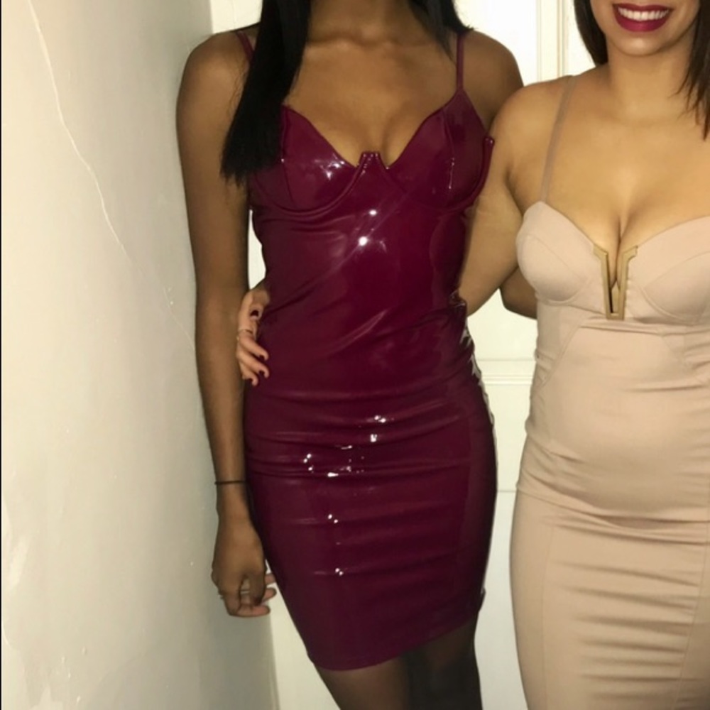 Maroon wetlook bodycon dress worn once